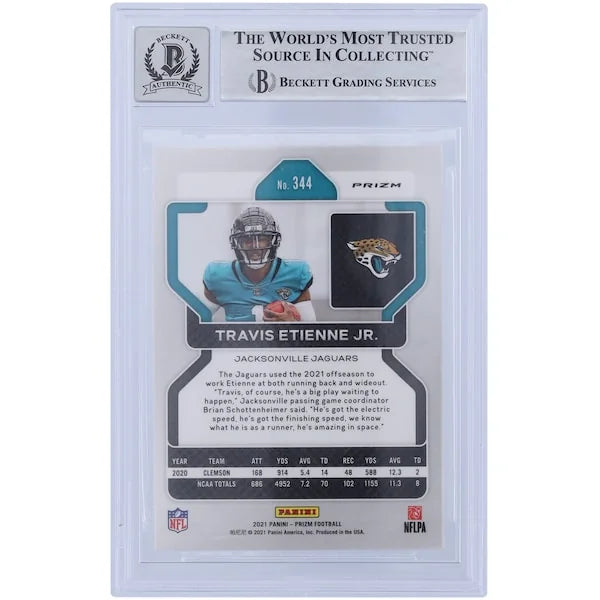 Travis Etienne Signed 2021 Panini Prizm Silver Rookie Card #344 | Beckett 9