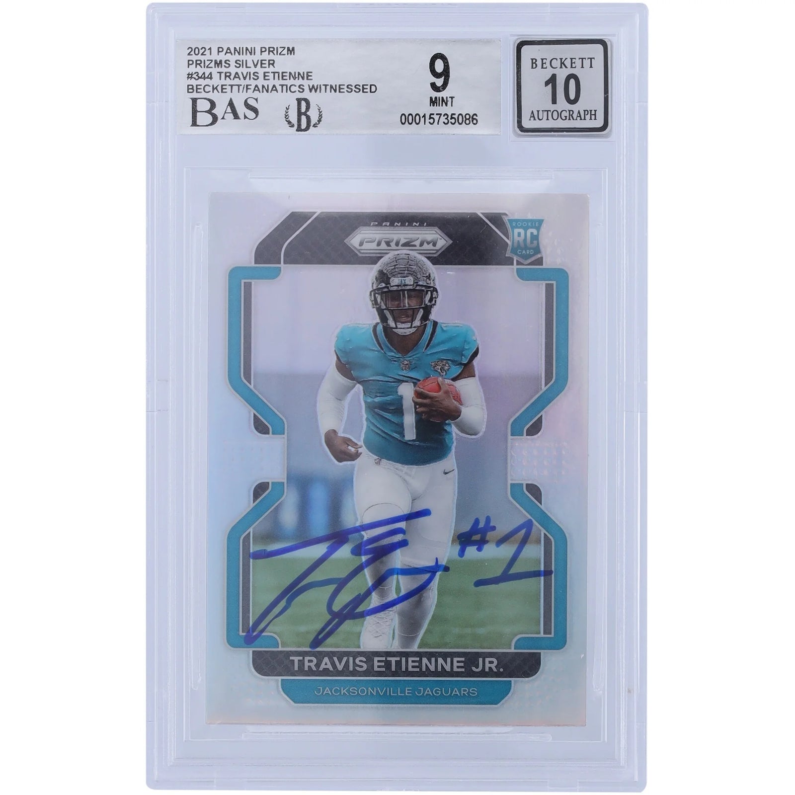 Travis Etienne Signed 2021 Panini Prizm Silver Rookie Card #344 | Beckett 9