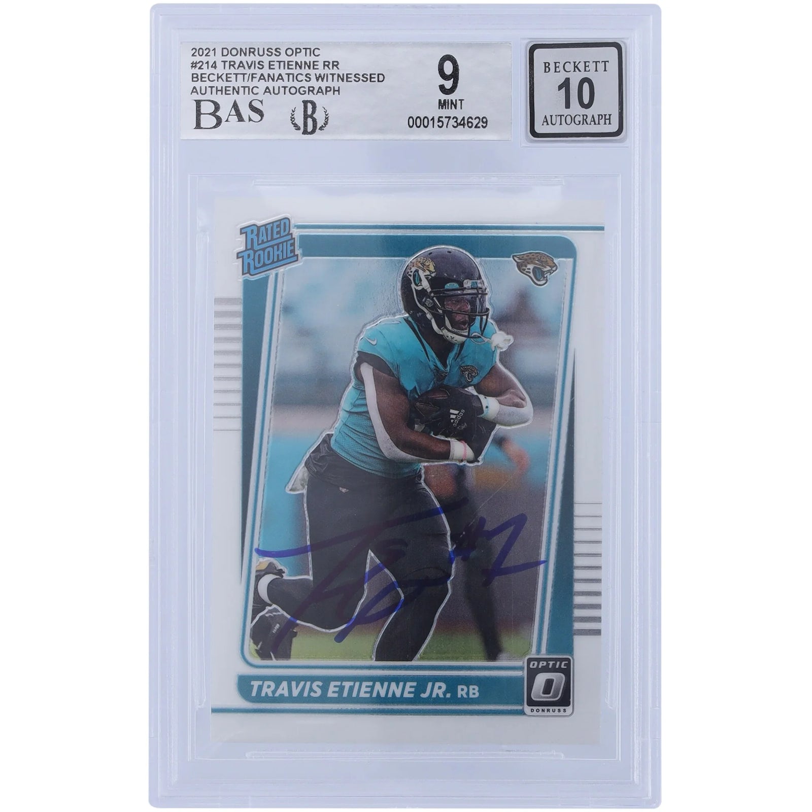 Travis Etienne Signed 2021 Panini Donruss Optic #214 Rookie Card | Beckett 9