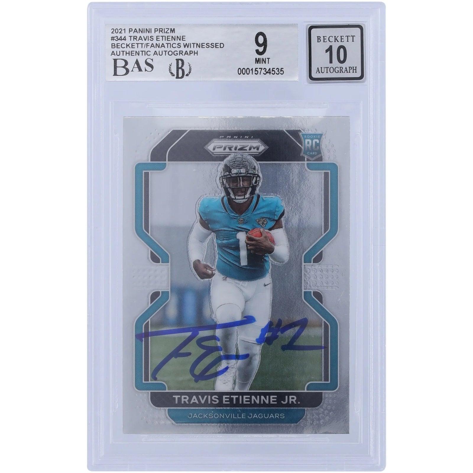 Travis Etienne Signed 2021 Panini Prizm #344 Rookie Card | Beckett 9
