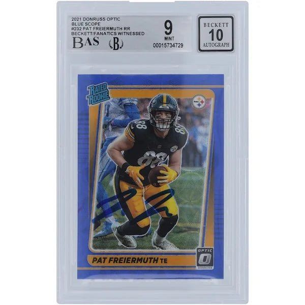 Pat Freiermuth Signed 2021 Panini Donruss Optic Blue Scope #232 Rookie Card | Beckett 9