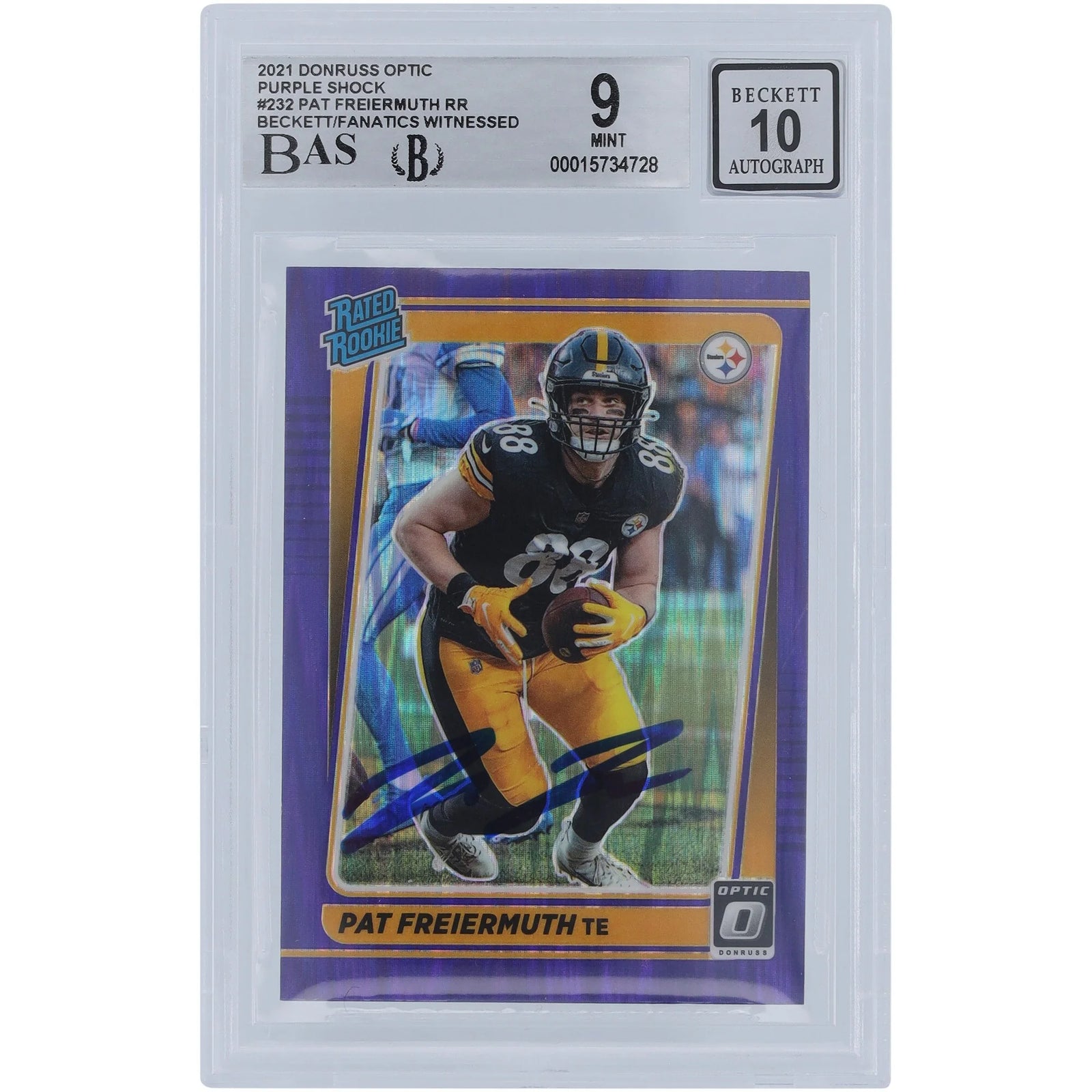 Pat Freiermuth Signed 2021 Panini Donruss Optic Purple Shock Prizm #232 Rookie Card | Beck