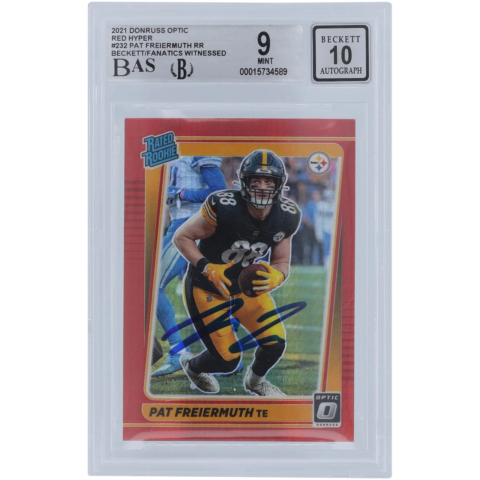 Pat Freiermuth Signed 2021 Panini Donruss Optic Red Hyper Rookie #232 Card | BGS 9