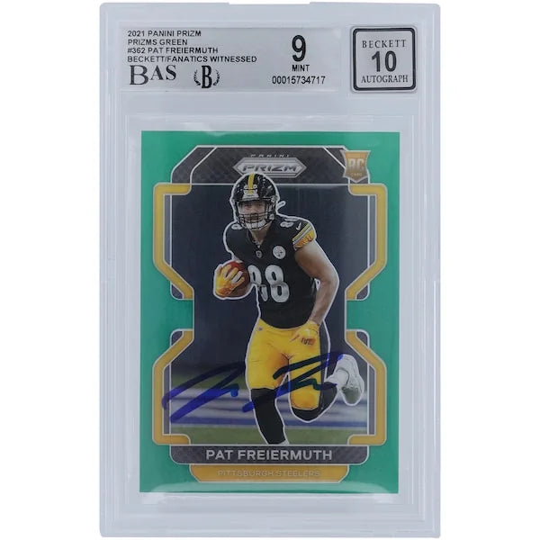 Pat Freiermuth Signed 2021 Panini Prizm Green Rookie Card #362 | Beckett 9