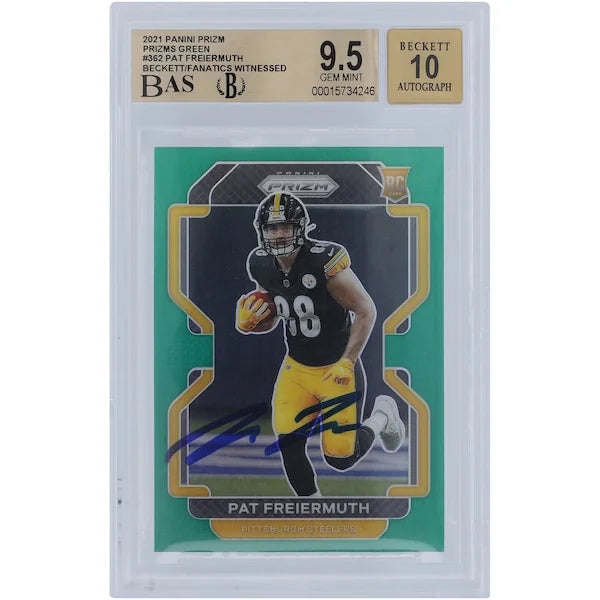 Pat Freiermuth Signed 2021 Panini Prizm Green Rookie Card #362 | Graded 9.5