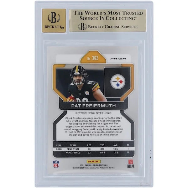 Pat Freiermuth Signed 2021 Panini Prizm Green Rookie Card #362 | Graded 9.5
