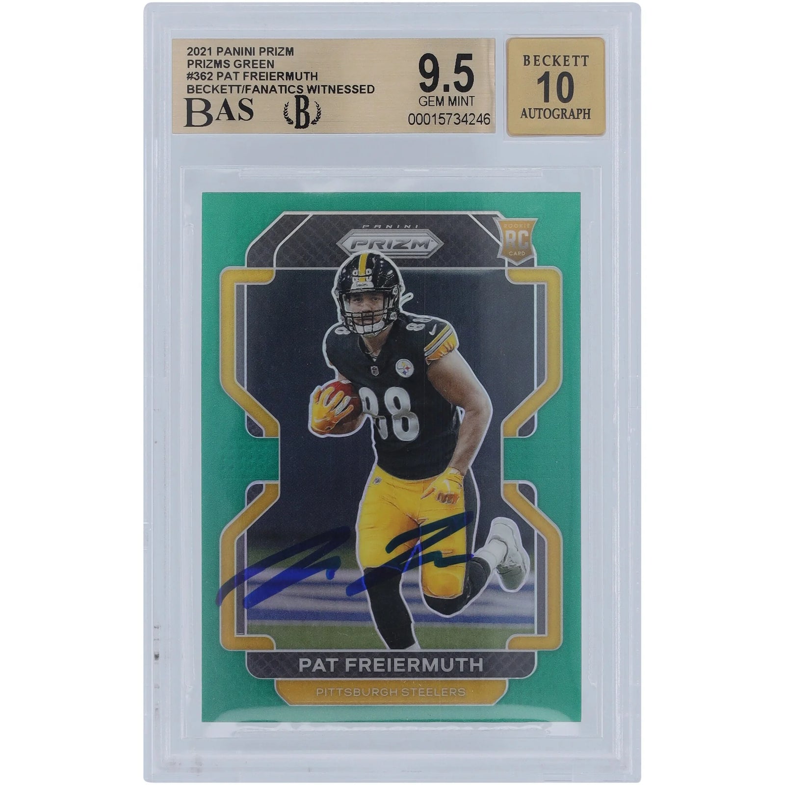 Pat Freiermuth Signed 2021 Panini Prizm Green Rookie Card #362 | Graded 9.5