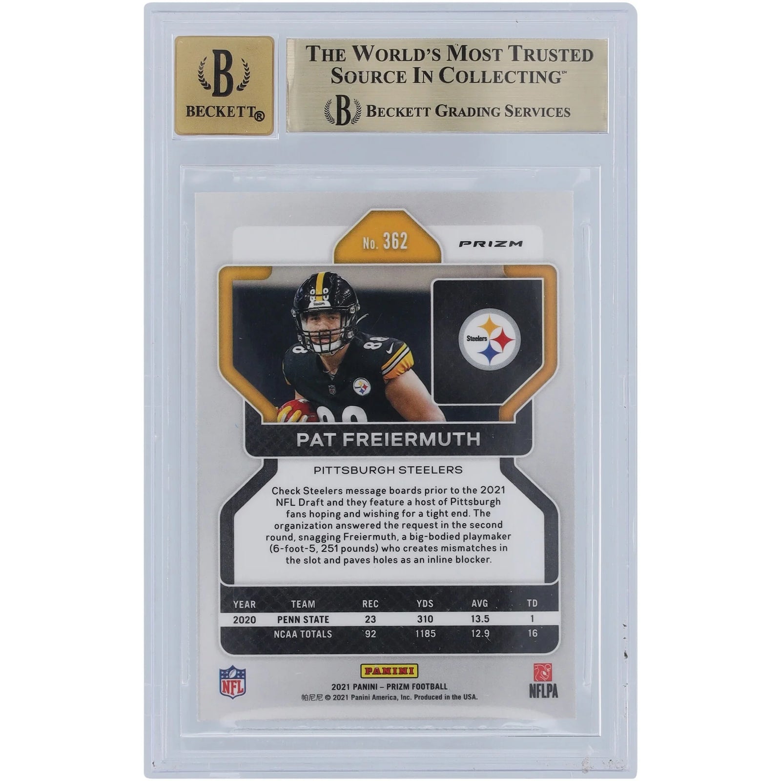 Pat Freiermuth Signed 2021 Panini Prizm Green Rookie Card #362 | Graded 9.5