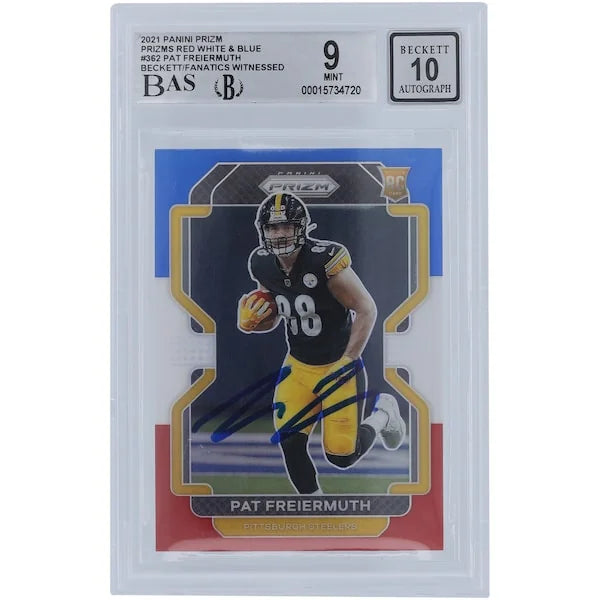 Pat Freiermuth Signed 2021 Panini Prizm Red White & Blue Rookie Card #362