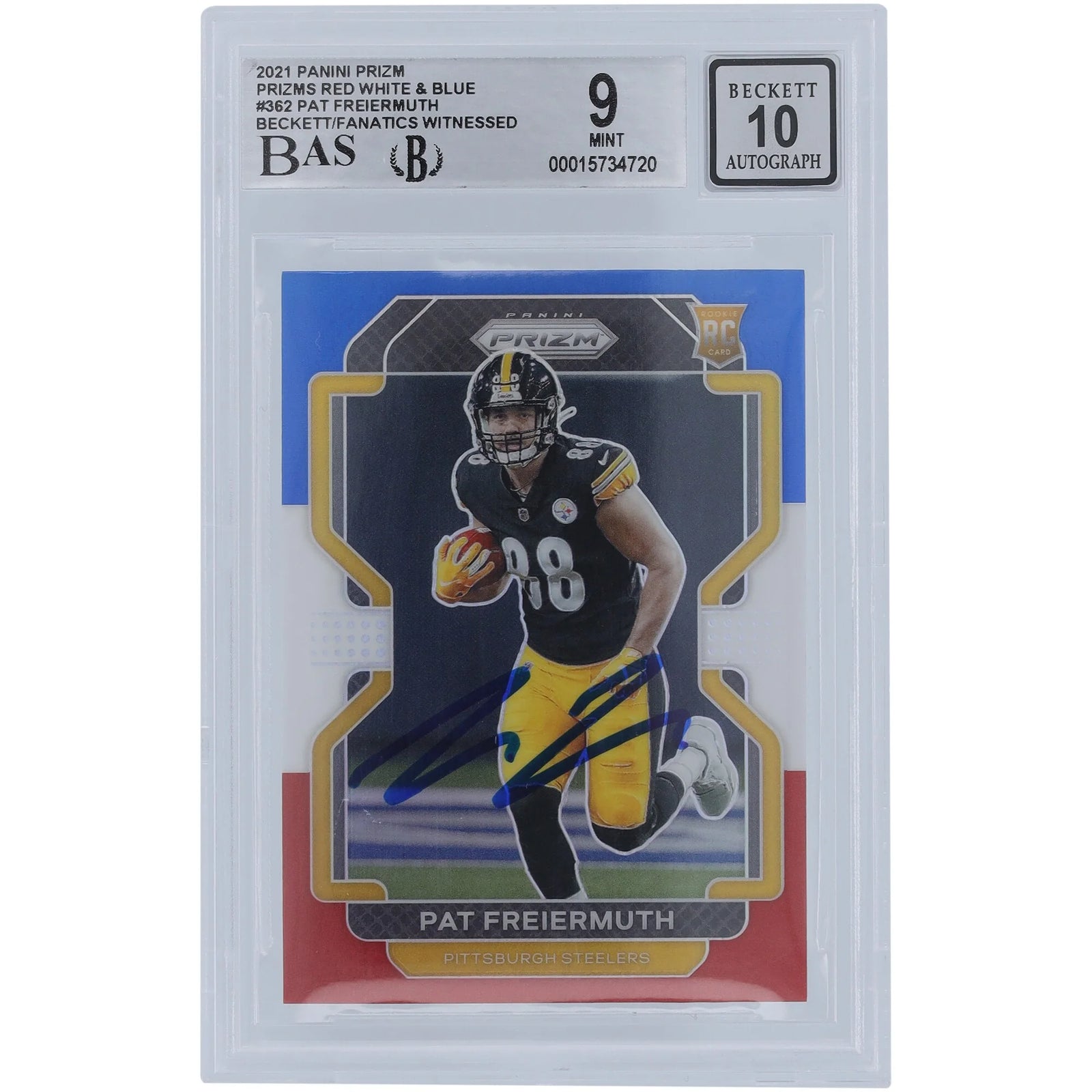 Pat Freiermuth Signed 2021 Panini Prizm Red White & Blue Rookie Card #362