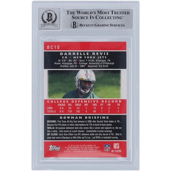 Darrelle Revis Signed 2007 Bowman Chrome #BC10 Rookie Card | HOF 23 Inscription