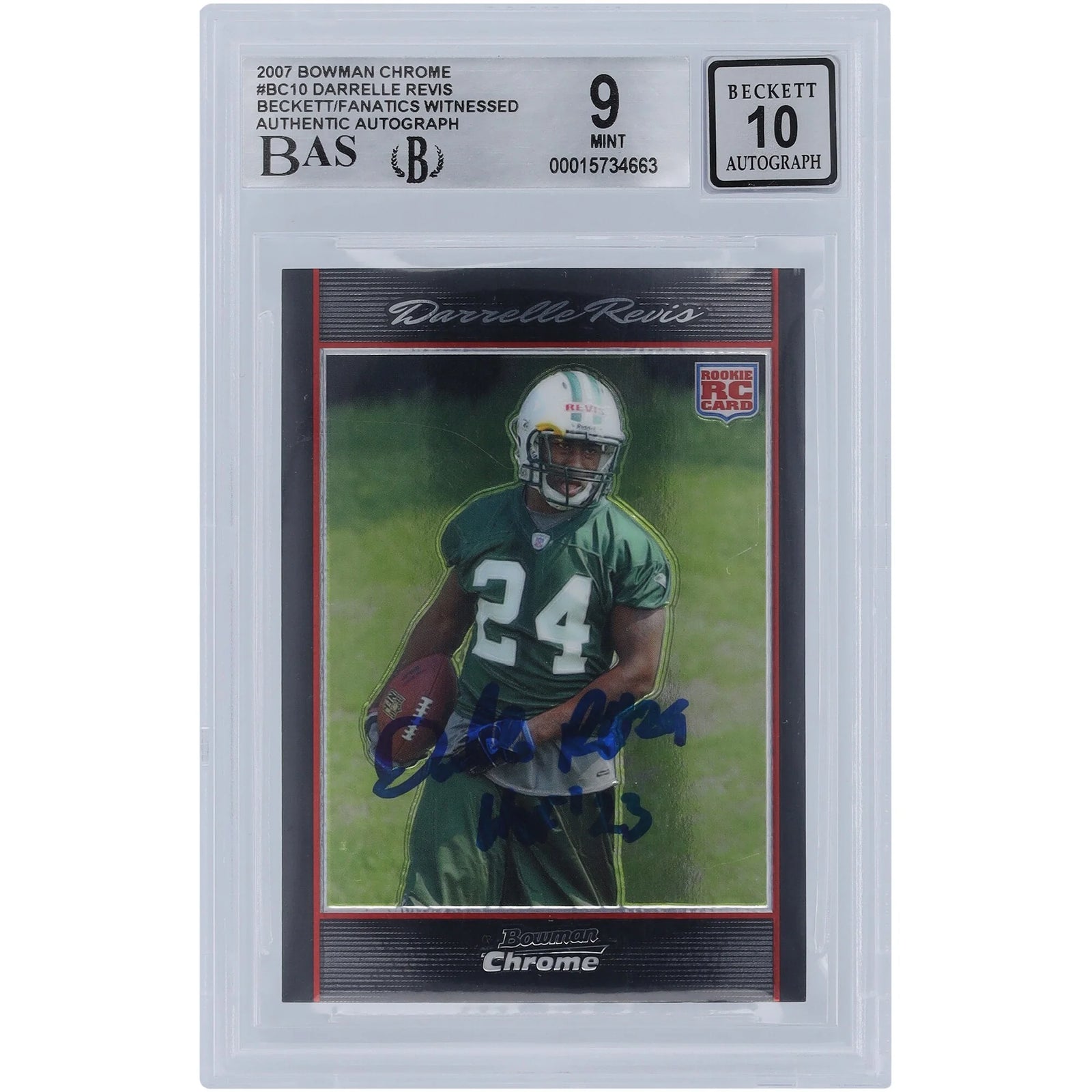 Darrelle Revis Signed 2007 Bowman Chrome #BC10 Rookie Card | HOF 23 Inscription