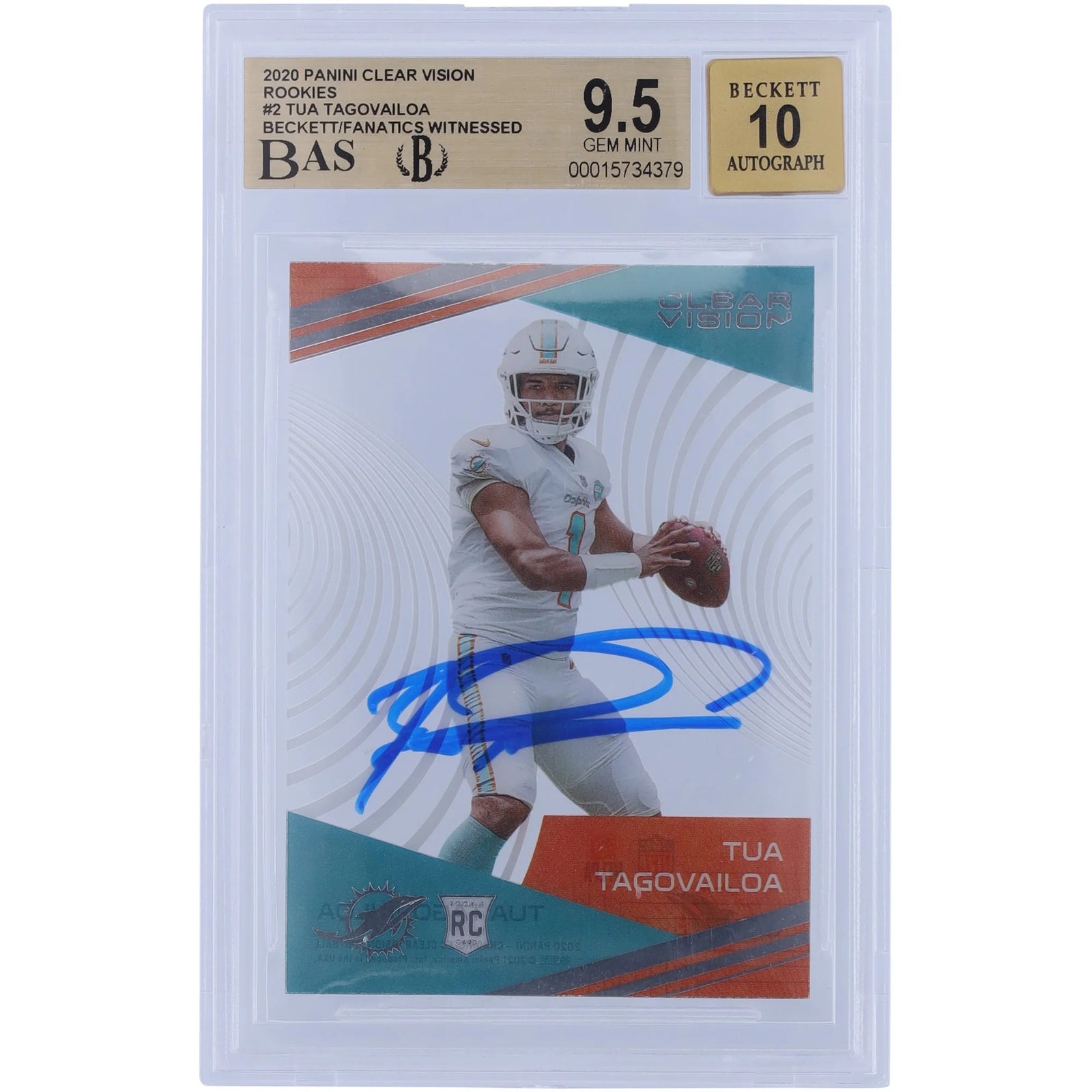 Tua Tagovailoa Signed 2020 Panini Clear Vision Rookies #CV-2 | Beckett 9.5