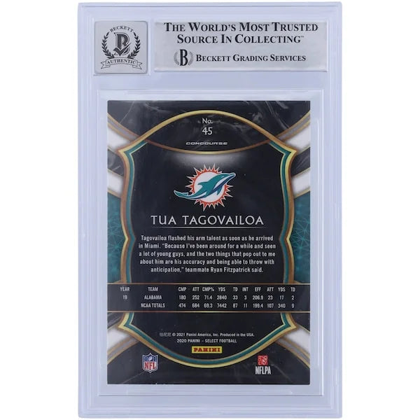 Tua Tagovailoa Signed 2020 Panini Select Concourse #45 Rookie Card | Beckett 9