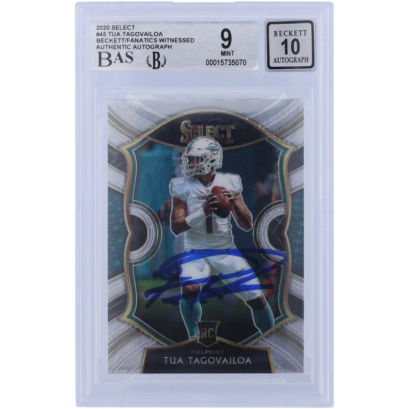 Tua Tagovailoa Signed 2020 Panini Select Concourse #45 Rookie Card | Beckett 9