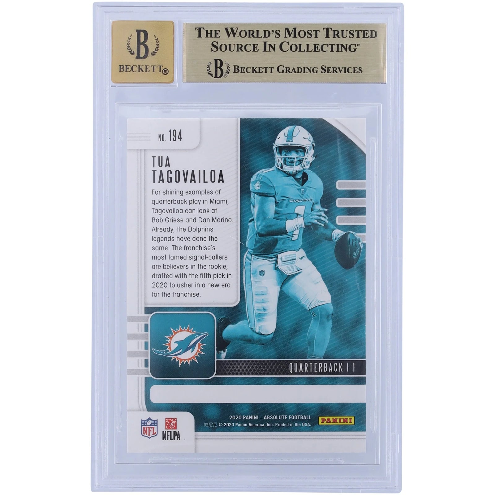 Tua Tagovailoa Signed 2020 Panini Absolute #194 Rookie Card | Beckett 9.5
