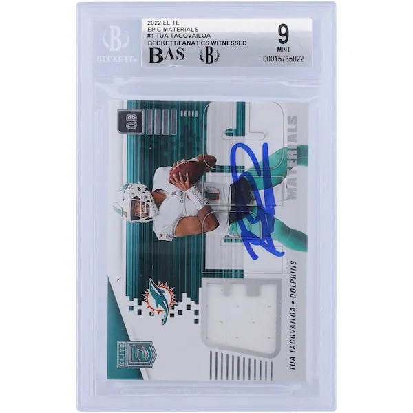 Tua Tagovailoa Signed 2022 Panini Elite Epic Materials Relic Card | Beckett 9