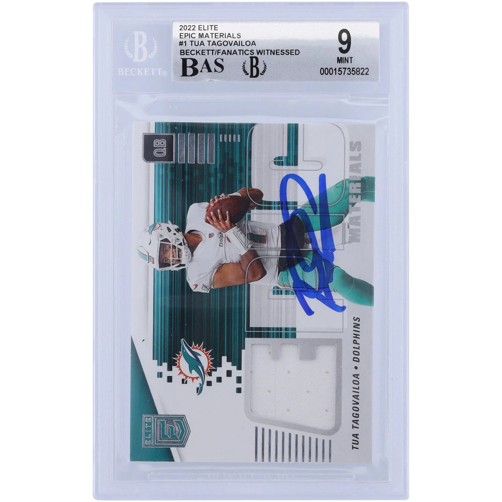 Tua Tagovailoa Signed 2022 Panini Elite Epic Materials Relic Card | Beckett 9