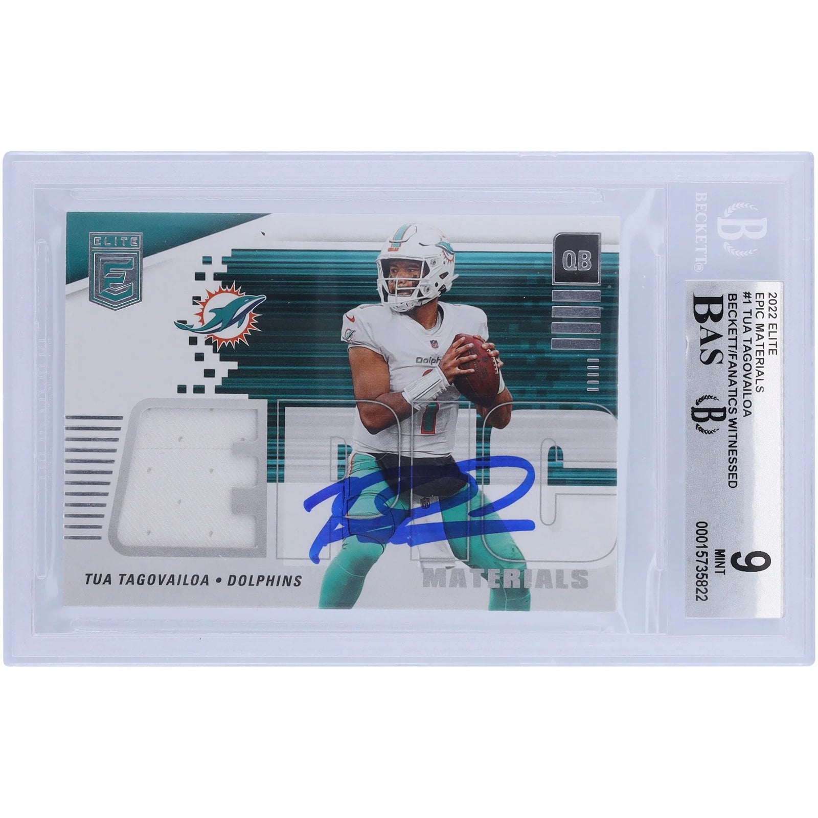 Tua Tagovailoa Signed 2022 Panini Elite Epic Materials Relic Card | Beckett 9