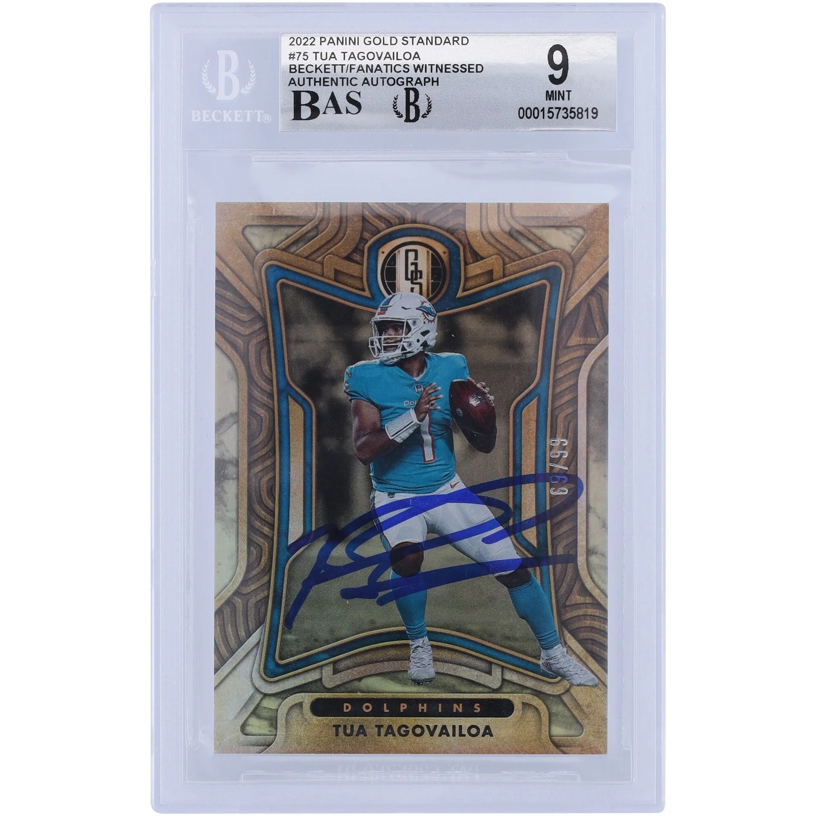 Tua Tagovailoa Signed 2022 Panini Gold Standard #75 Card | Beckett 9
