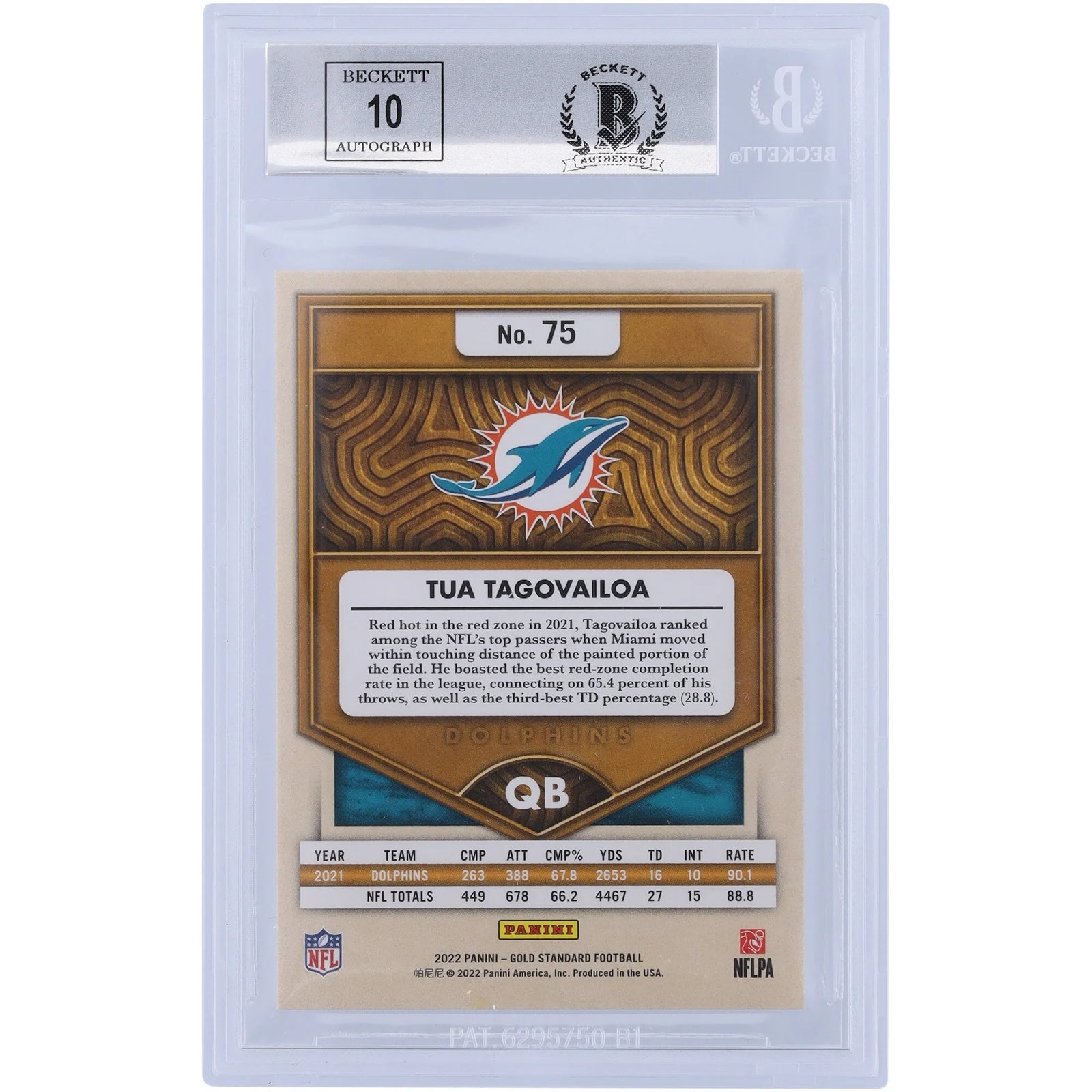 Tua Tagovailoa Signed 2022 Panini Gold Standard #75 Card | Beckett 9