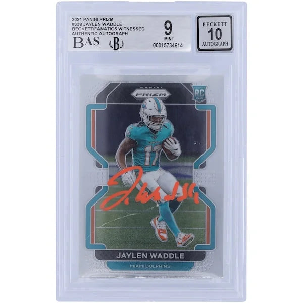 Jaylen Waddle Signed 2021 Panini Prizm Orange Ink Rookie Card #338 | Graded 9