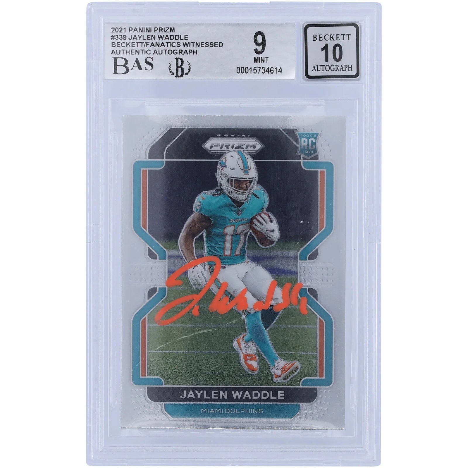 Jaylen Waddle Signed 2021 Panini Prizm Orange Ink Rookie Card #338 | Graded 9