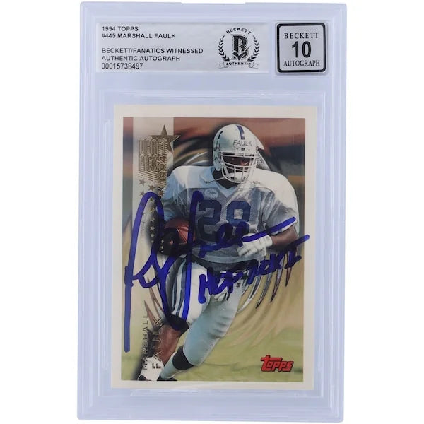 Marshall Faulk Signed 1994 Topps #445 Rookie Card | Beckett 10 with HOF Inscription
