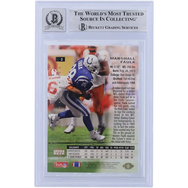 Marshall Faulk Signed 1994 Upper Deck SP #3 Rookie Card | Beckett 10 HOF Inscription