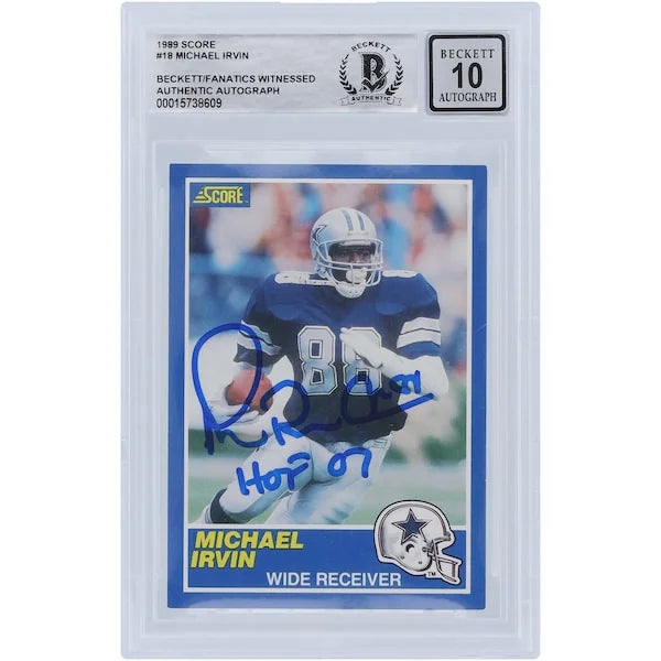 Michael Irvin Signed 1989 Score #18 Rookie Card | HOF 07 Inscription
