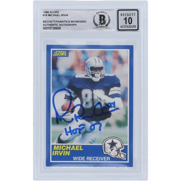 Michael Irvin Signed 1989 Score #18 Rookie Card | HOF 07 Inscription