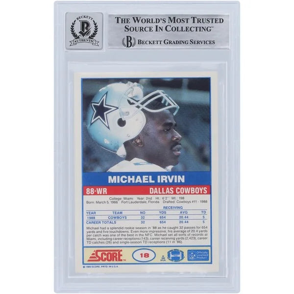 Michael Irvin Signed 1989 Score #18 Rookie Card | HOF 07 Inscription