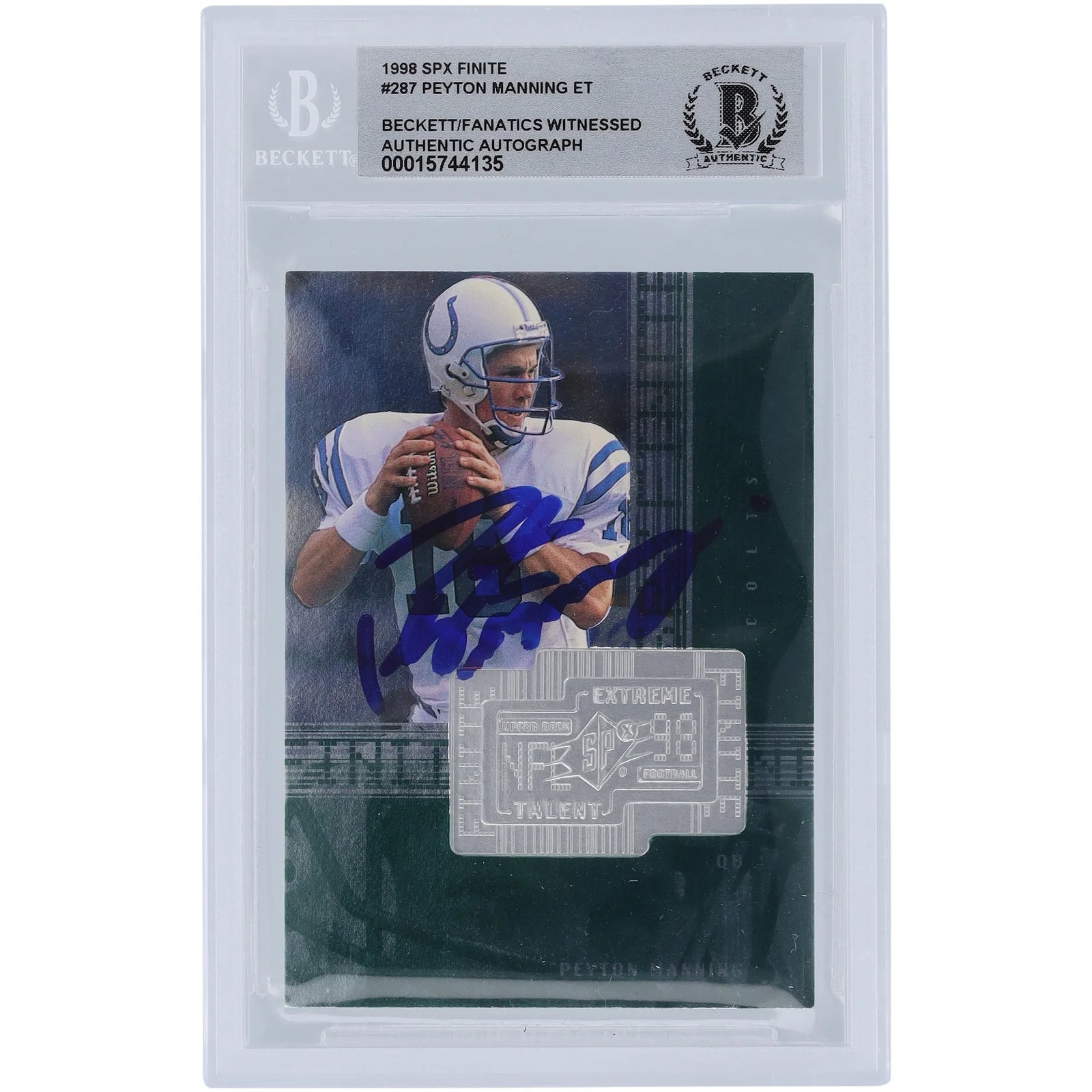 Peyton Manning Signed 1998 Upper Deck SPX Finite #287 Rookie Card | Graded 10
