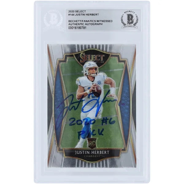Justin Herbert Signed 2020 Panini Select Premier Level #144 Rookie Card | 2020 #6 Pick Ins