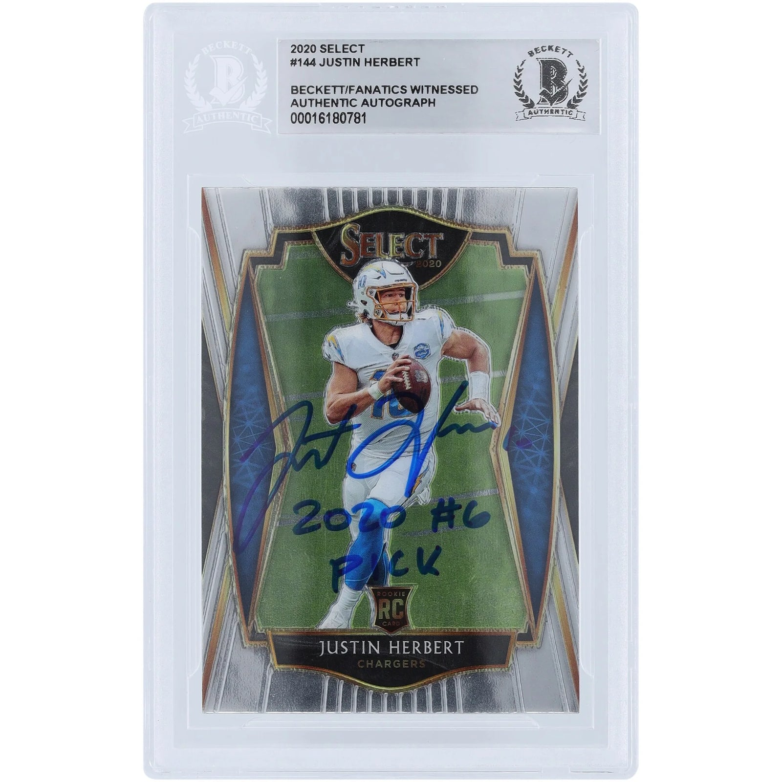 Justin Herbert Signed 2020 Panini Select Premier Level #144 Rookie Card | 2020 #6 Pick Ins