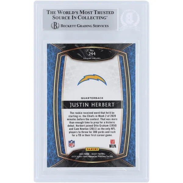 Justin Herbert Signed 2020 Panini Select Club Level #244 Rookie Card | 2020 OROY Inscripti