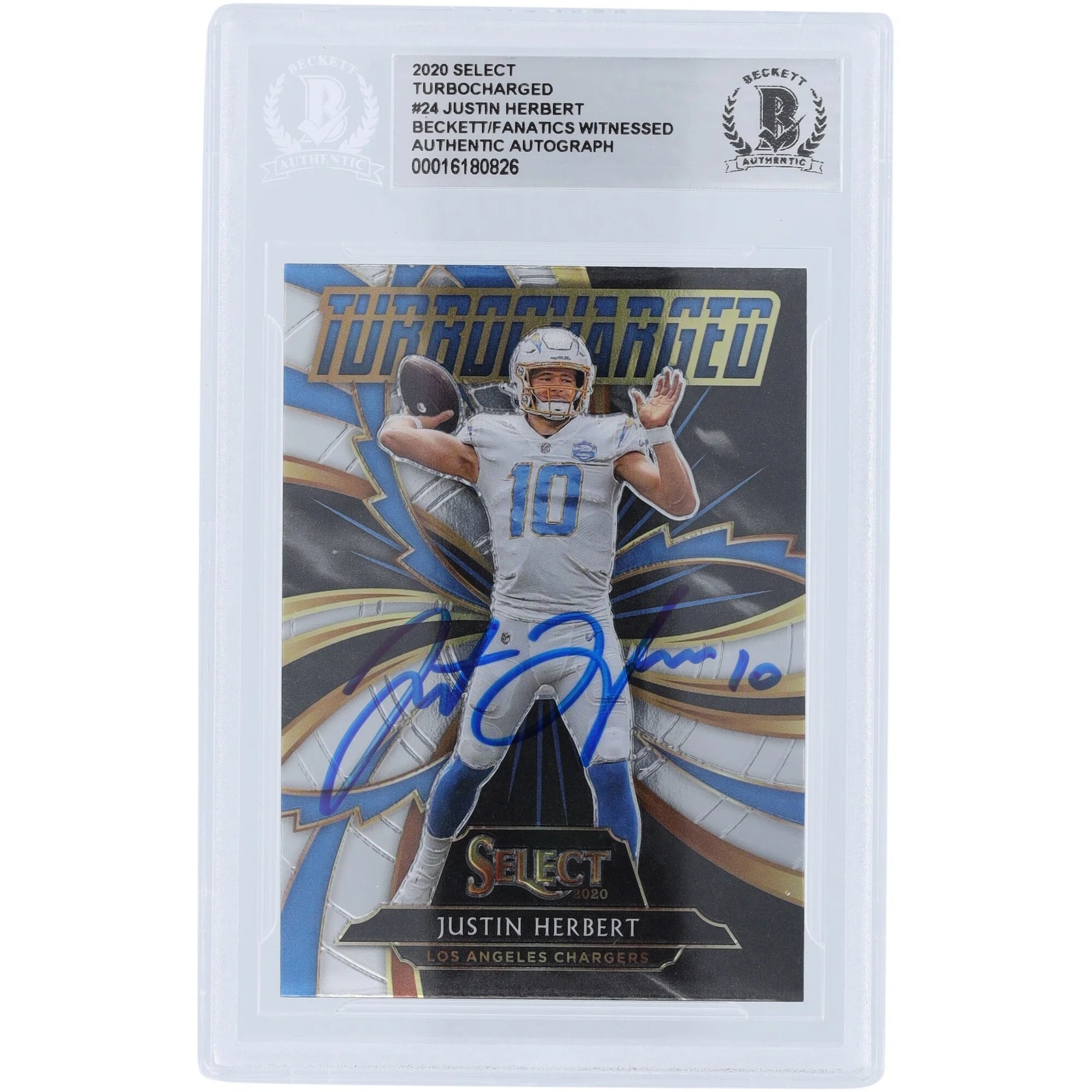 Justin Herbert Signed 2020 Panini Select Turbocharged #T24 Rookie Card | Beckett Authentic