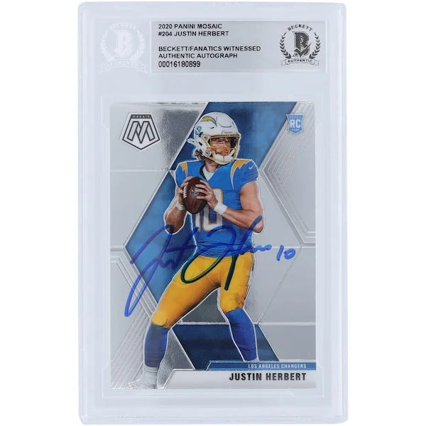 Justin Herbert Los Angeles Chargers Autographed 2020 Panini Mosaic #204 Beckett Fanatics Witnessed Authenticated Rookie Card - F2