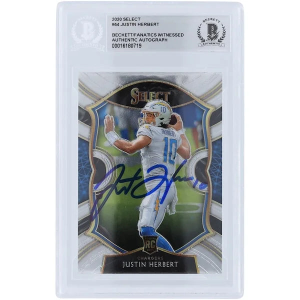Justin Herbert Los Angeles Chargers Autographed 2020 Panini Select #44 Beckett Fanatics Witnessed Authenticated Rookie Card - F2
