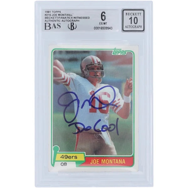 Joe Montana Signed 1981 Topps #216 Rookie Card | Beckett 6/10 with Joe Cool Inscription