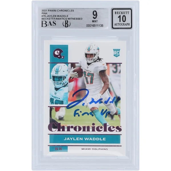 Jaylen Waddle Signed 2021 Panini Chronicles Pink Rookie #76 Card | Fins Up Inscription