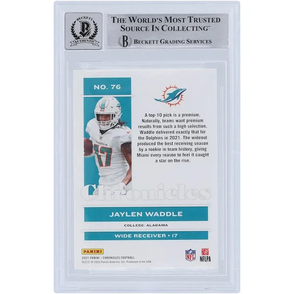 Jaylen Waddle Signed 2021 Panini Chronicles Pink Rookie #76 Card | Fins Up Inscription