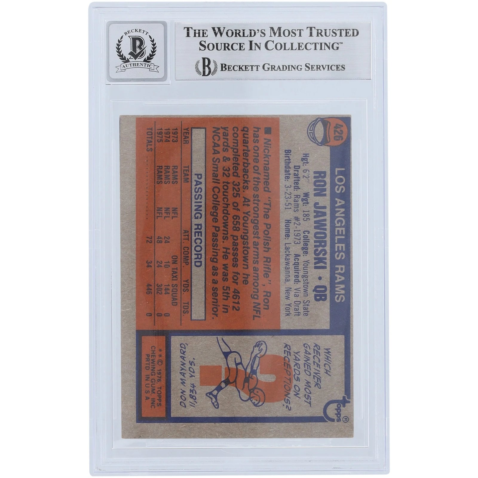 Ron Jaworski Signed 1976 Topps #426 Rookie Card | Graded 10