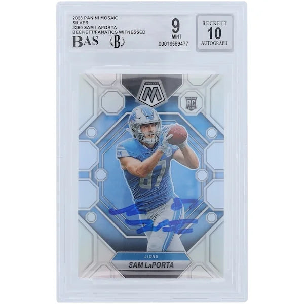 Sam LaPorta Signed 2023 Panini Mosaic Silver Prizm Rookie #360 Card | Graded 9/10