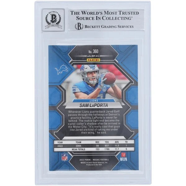 Sam LaPorta Signed 2023 Panini Mosaic Silver Prizm Rookie #360 Card | Graded 9/10