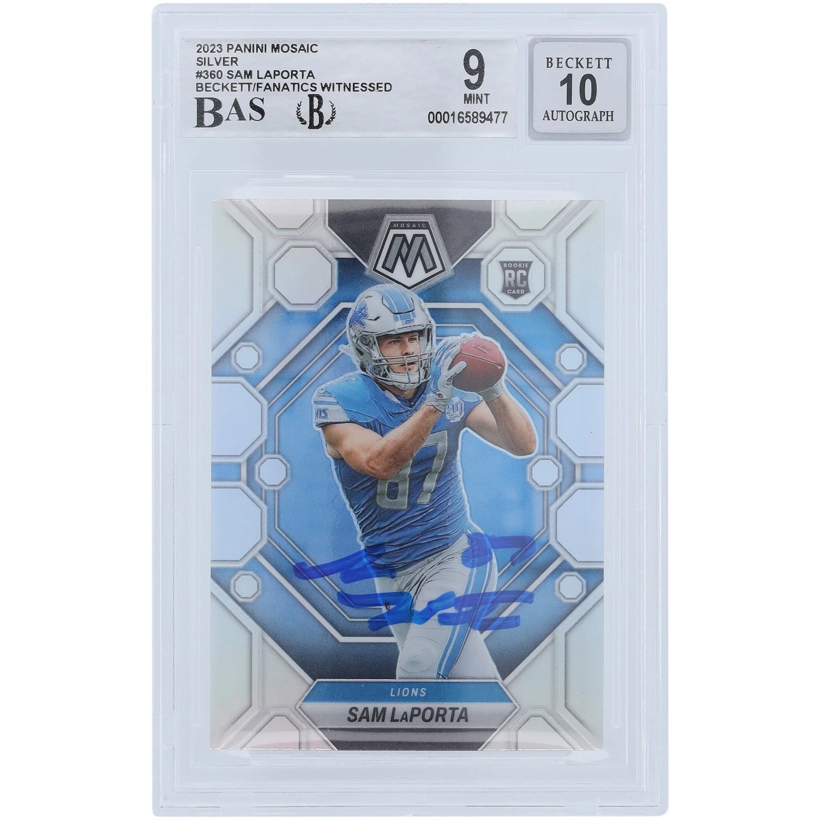 Sam LaPorta Signed 2023 Panini Mosaic Silver Prizm Rookie #360 Card | Graded 9/10