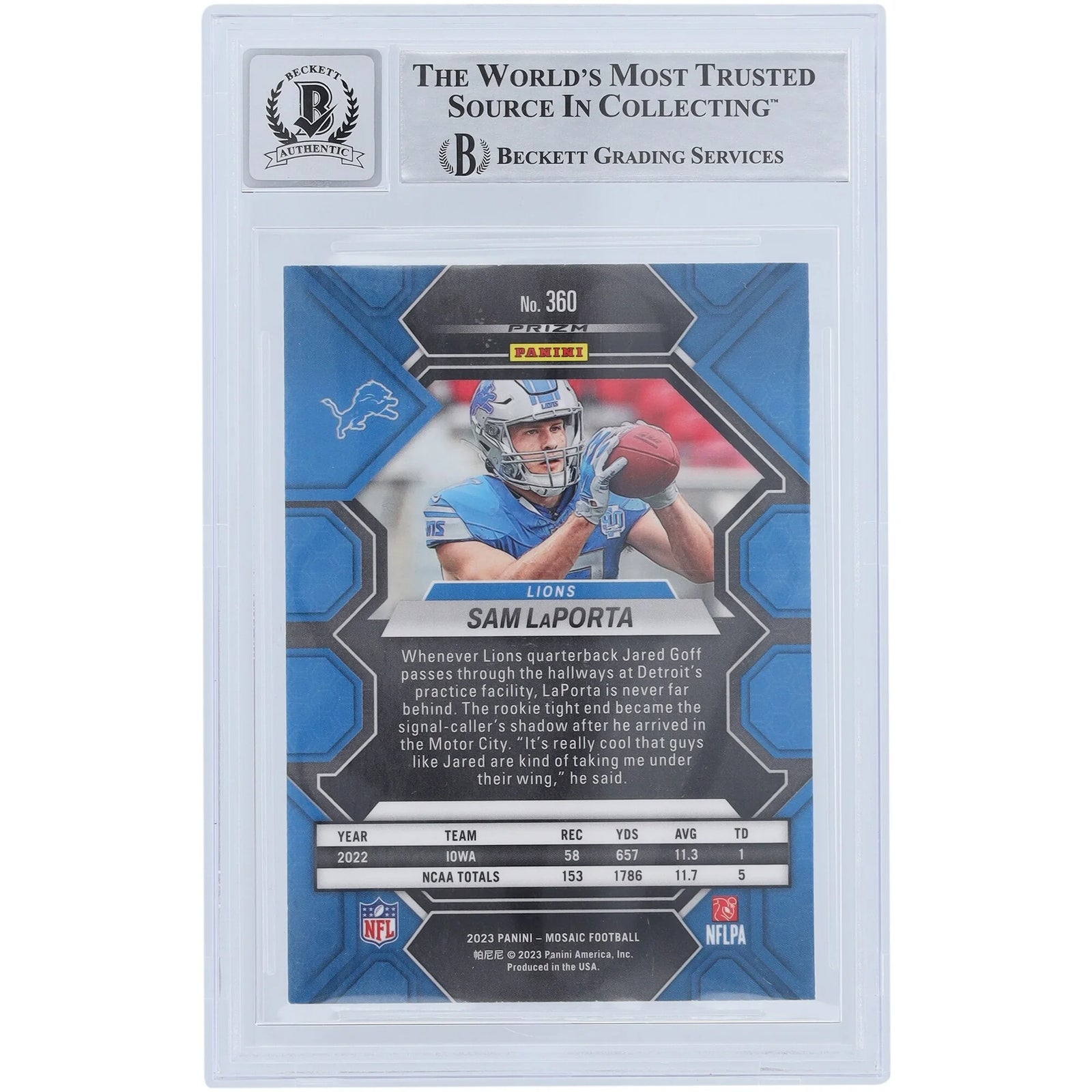 Sam LaPorta Signed 2023 Panini Mosaic Silver Prizm Rookie #360 Card | Graded 9/10