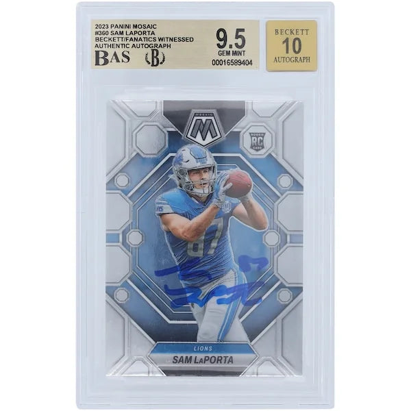 Sam LaPorta Signed 2023 Panini Mosaic #360 Rookie Card | Beckett 9.5