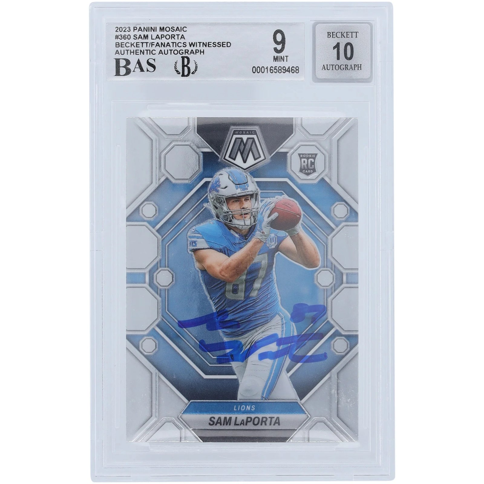 Sam LaPorta Signed 2023 Panini Mosaic #360 Rookie Card | Beckett 9