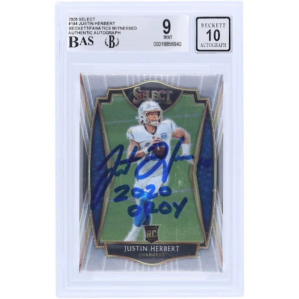 Justin Herbert Signed 2020 Panini Select #144 Rookie Card | Beckett Authenticated